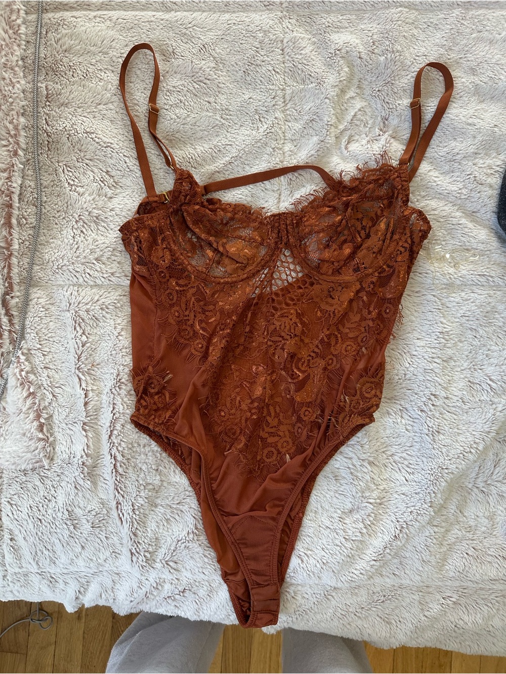 naked wardrobe Rust Lace Mesh Bodysuit